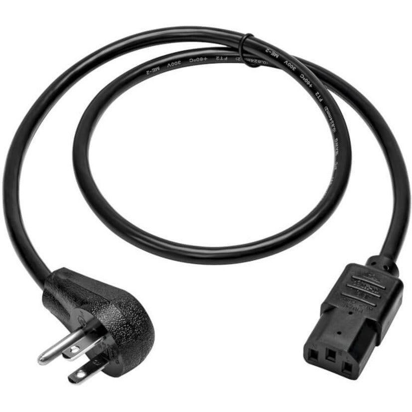 Tripp Lite Desktop Computer Ac Power Cord, Right-Angle Nema 5-15P To C13 - 10A, 125V, 18 Awg, 3 Ft., Black