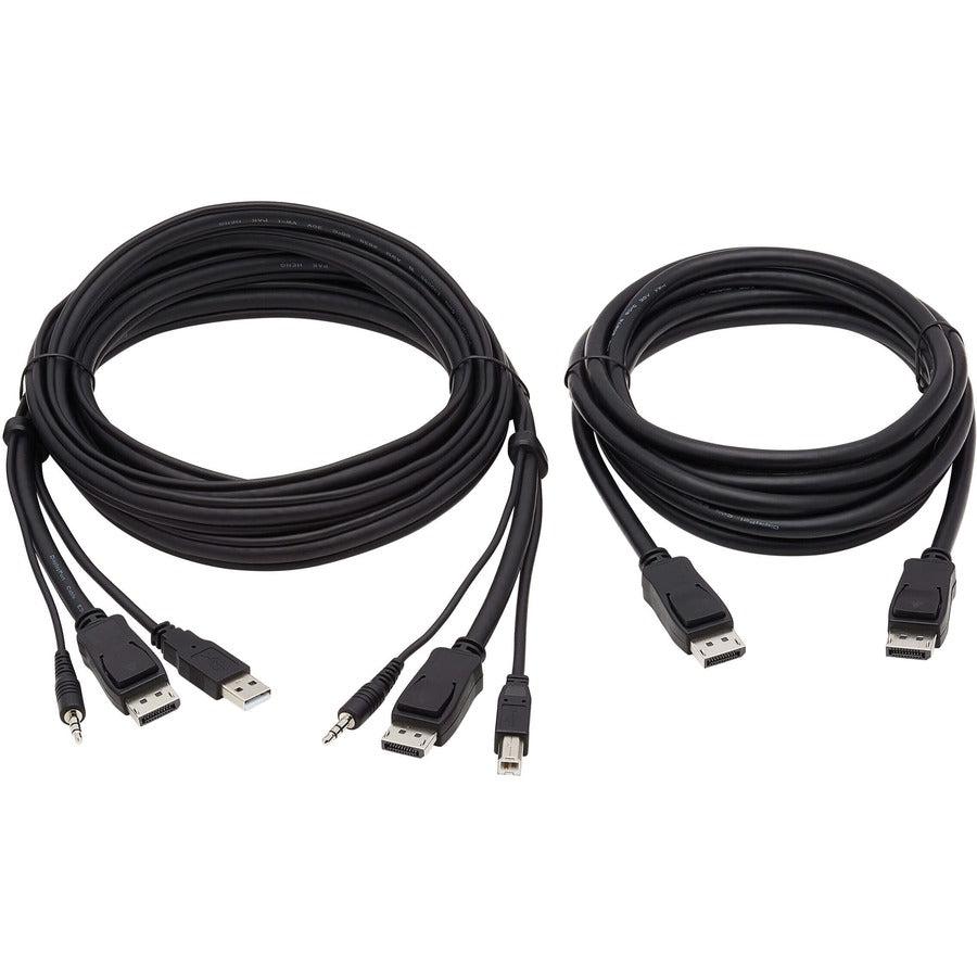 Tripp Lite Dual Displayport Kvm Cable Kit - Dp, Usb, 3.5 Mm Audio (3Xm/3Xm) + Dp (M/M), 4K, 4:4:4, 10 Ft. (3.05 M), Black