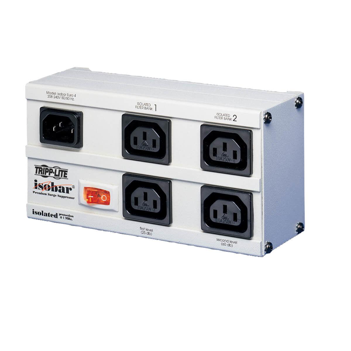 Tripp Lite Euro-4 Isobar 4-Outlet 230V Surge Protector, Detachable 6 Ft. (1.83 M) Cord, 680 Joules, Metal Housing