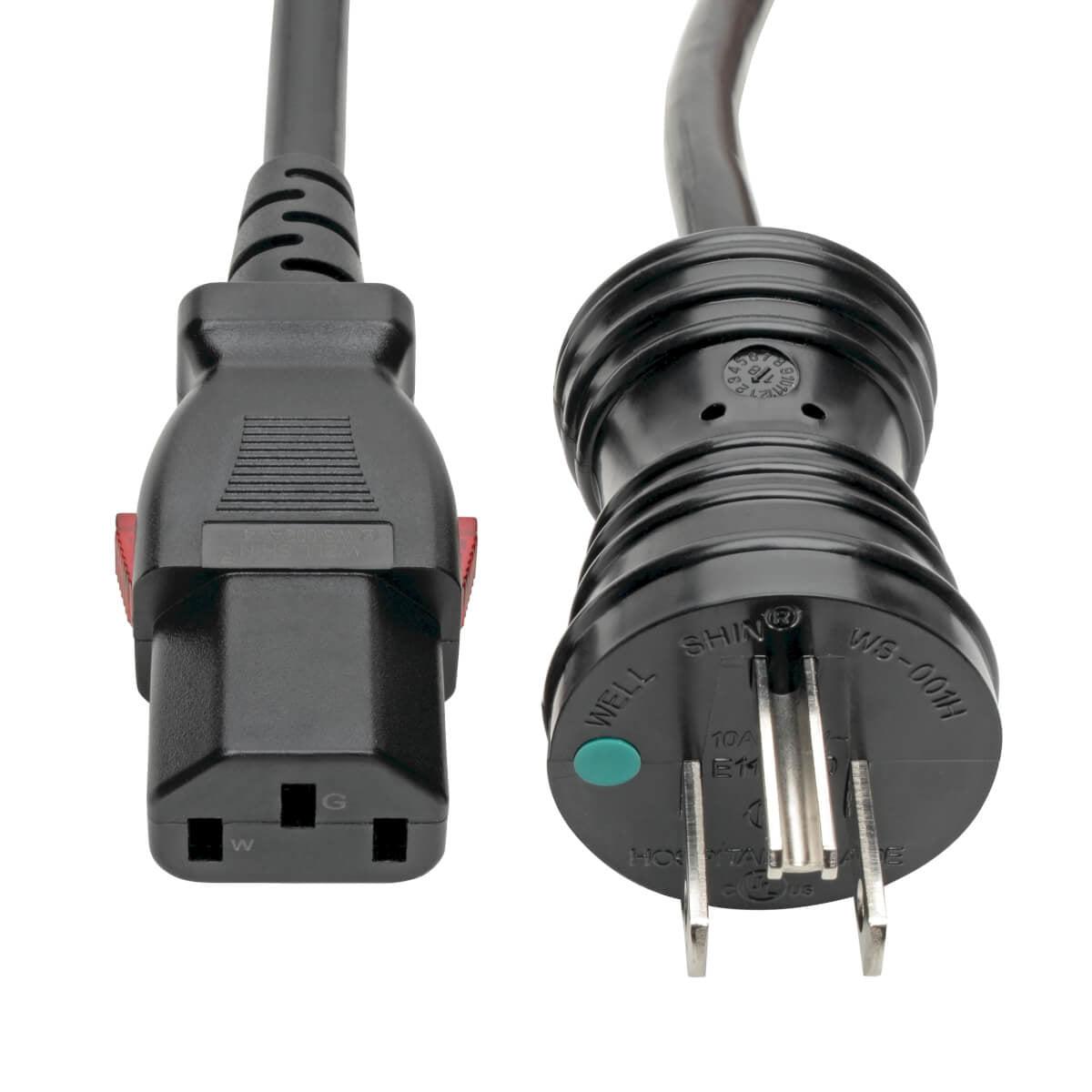 Tripp Lite Hospital-Grade Power Cord, Nema 5-15P To Locking Iec C13 - Green Dot, 10A, 125V, 18 Awg, 10 Ft., Black