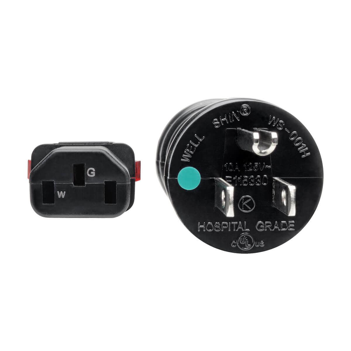 Tripp Lite Hospital-Grade Power Cord, Nema 5-15P To Locking Iec C13 - Green Dot, 10A, 125V, 18 Awg, 3 Ft., Black