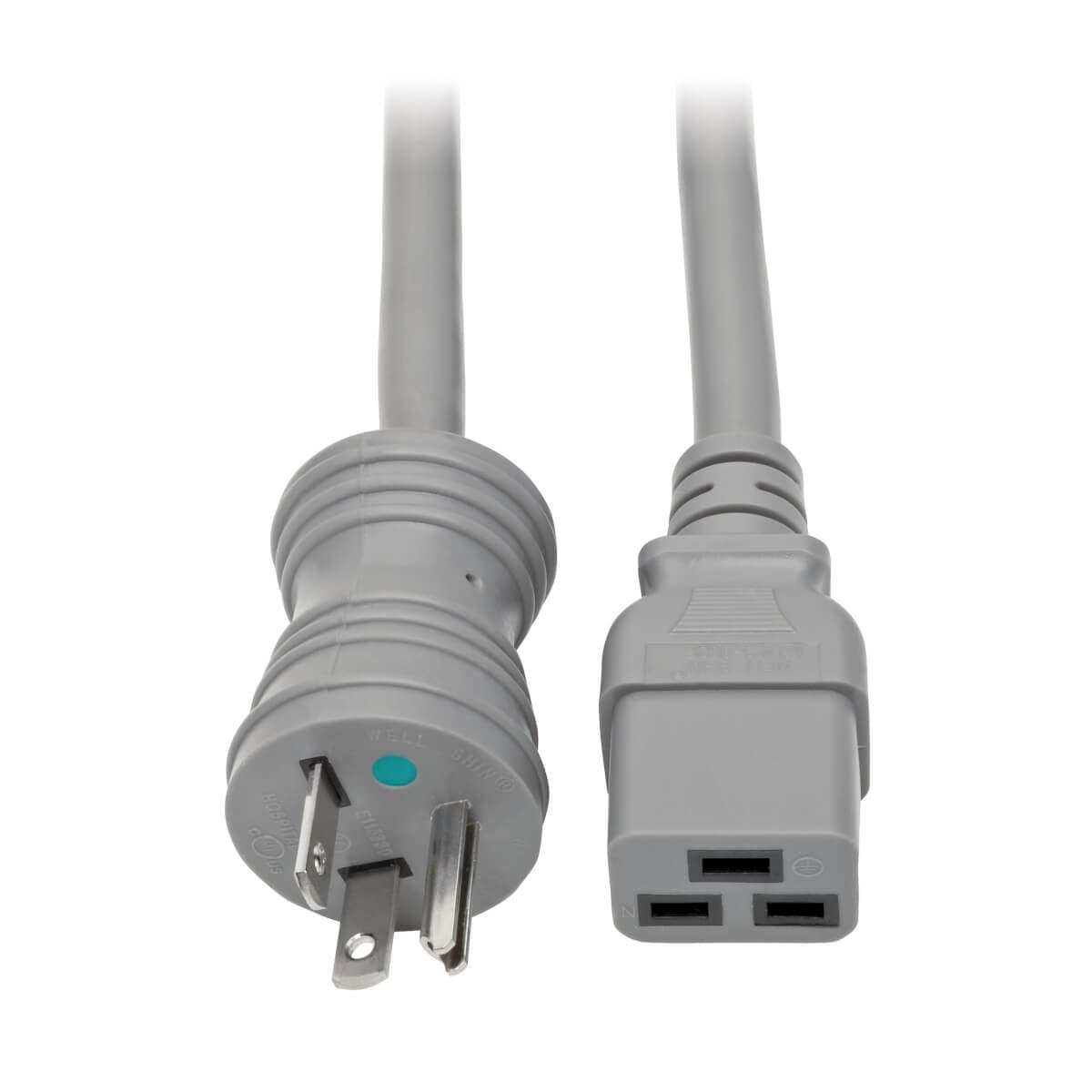 Tripp Lite Hospital-Grade Power Cord, Nema 5-20P To C19 - Heavy Duty, Green Dot, 20A, 125V, 12 Awg, 6 Ft., Gray
