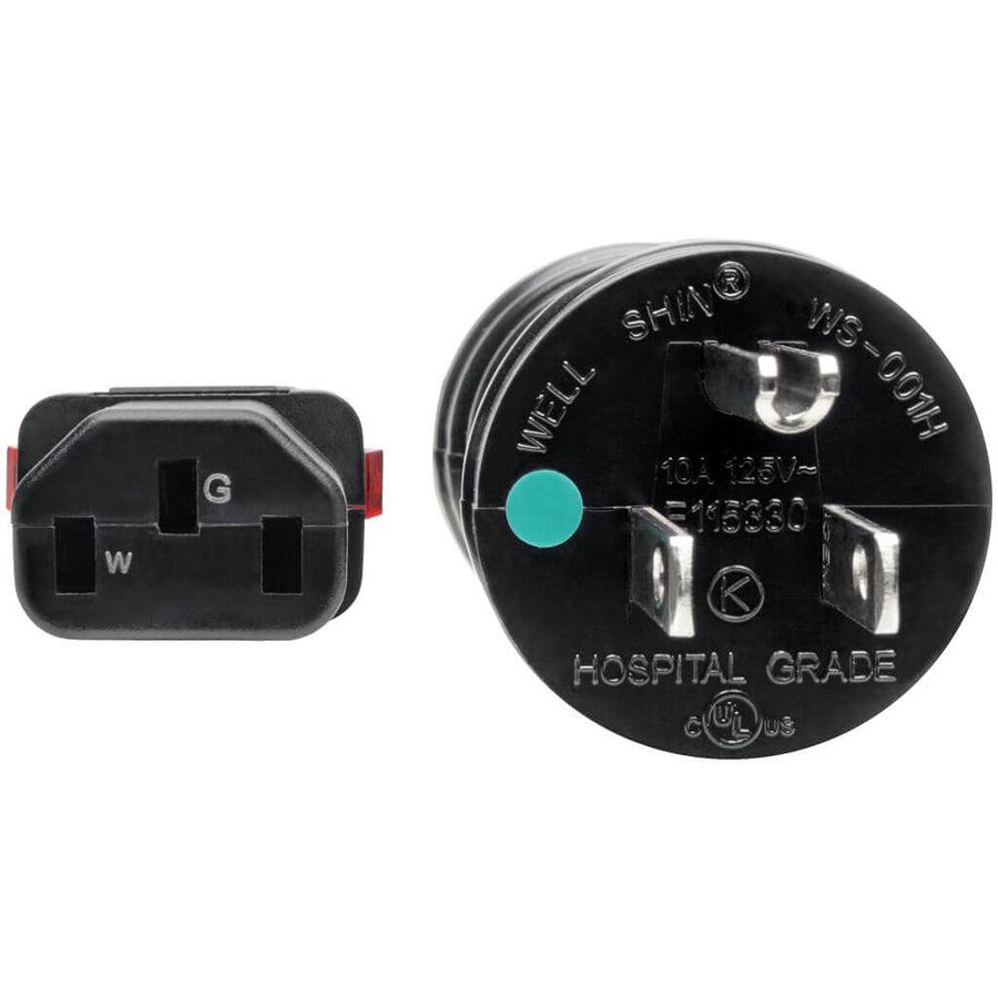 Tripp Lite Hospital-Grade Power Cord, Nema 5-15P To Locking Iec C13 - Green Dot, 10A, 125V, 18 Awg, 6 Ft., Black