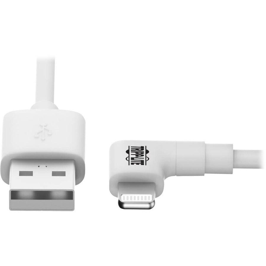 Tripp Lite M100-003-Lra-Wh Right-Angle Usb-A To Lightning Sync/Charge Cable, Mfi Certified - White, M/M, Usb 2.0, 3 Ft. (0.91 M)