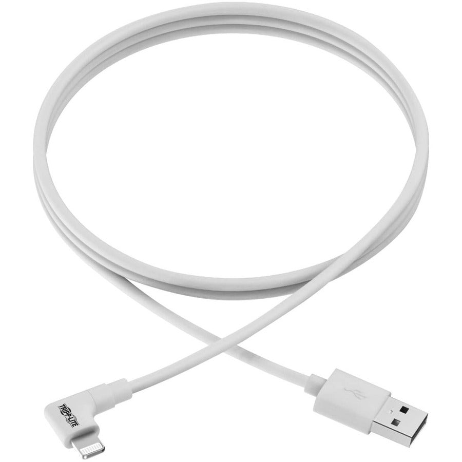 Tripp Lite M100-003-Lra-Wh Right-Angle Usb-A To Lightning Sync/Charge Cable, Mfi Certified - White, M/M, Usb 2.0, 3 Ft. (0.91 M)