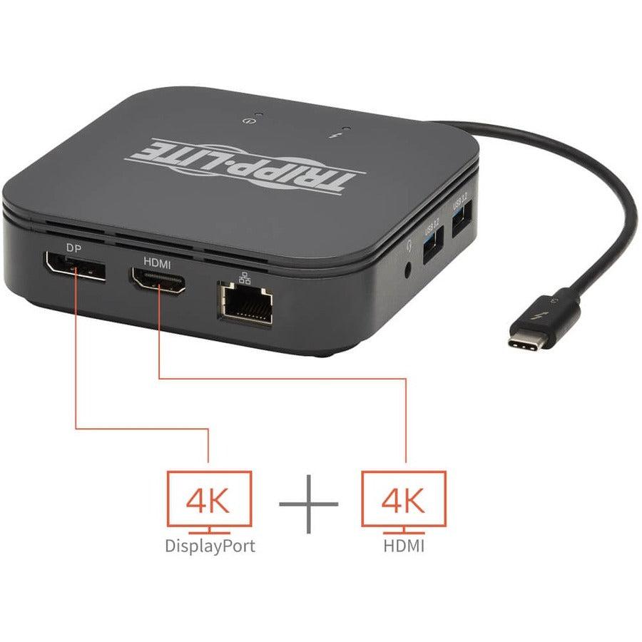 Tripp Lite Mtb3-Dock-04 Thunderbolt 3 Dual Monitor Docking Station - 8K/30Hz Displayport, 4K/60Hz Hdmi, Usb 3.1 Gen 2, Gbe, 60W Pd Charging - Black