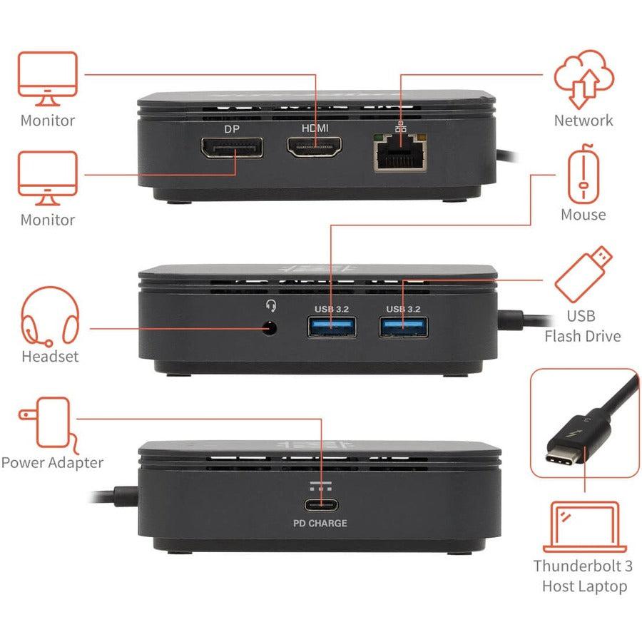 Tripp Lite Mtb3-Dock-04 Thunderbolt 3 Dual Monitor Docking Station - 8K/30Hz Displayport, 4K/60Hz Hdmi, Usb 3.1 Gen 2, Gbe, 60W Pd Charging - Black
