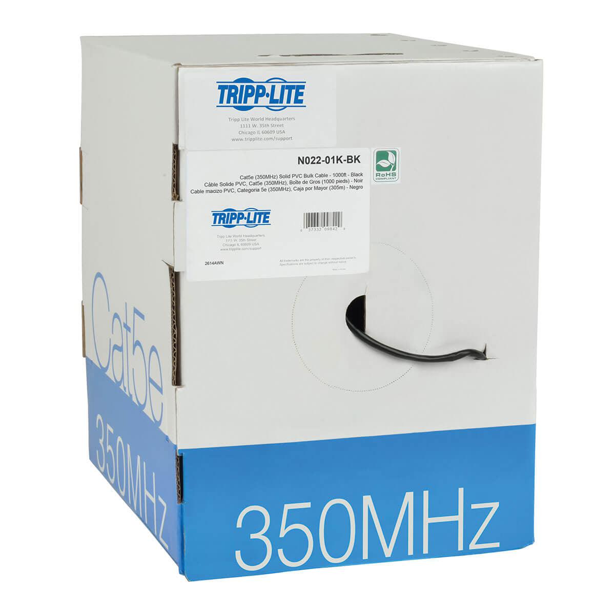 Tripp Lite N022-01K-Bk Cat5E 350 Mhz Solid Core (Utp) Pvc Bulk Ethernet Cable - Black, 1000 Ft. (304.8 M), Taa