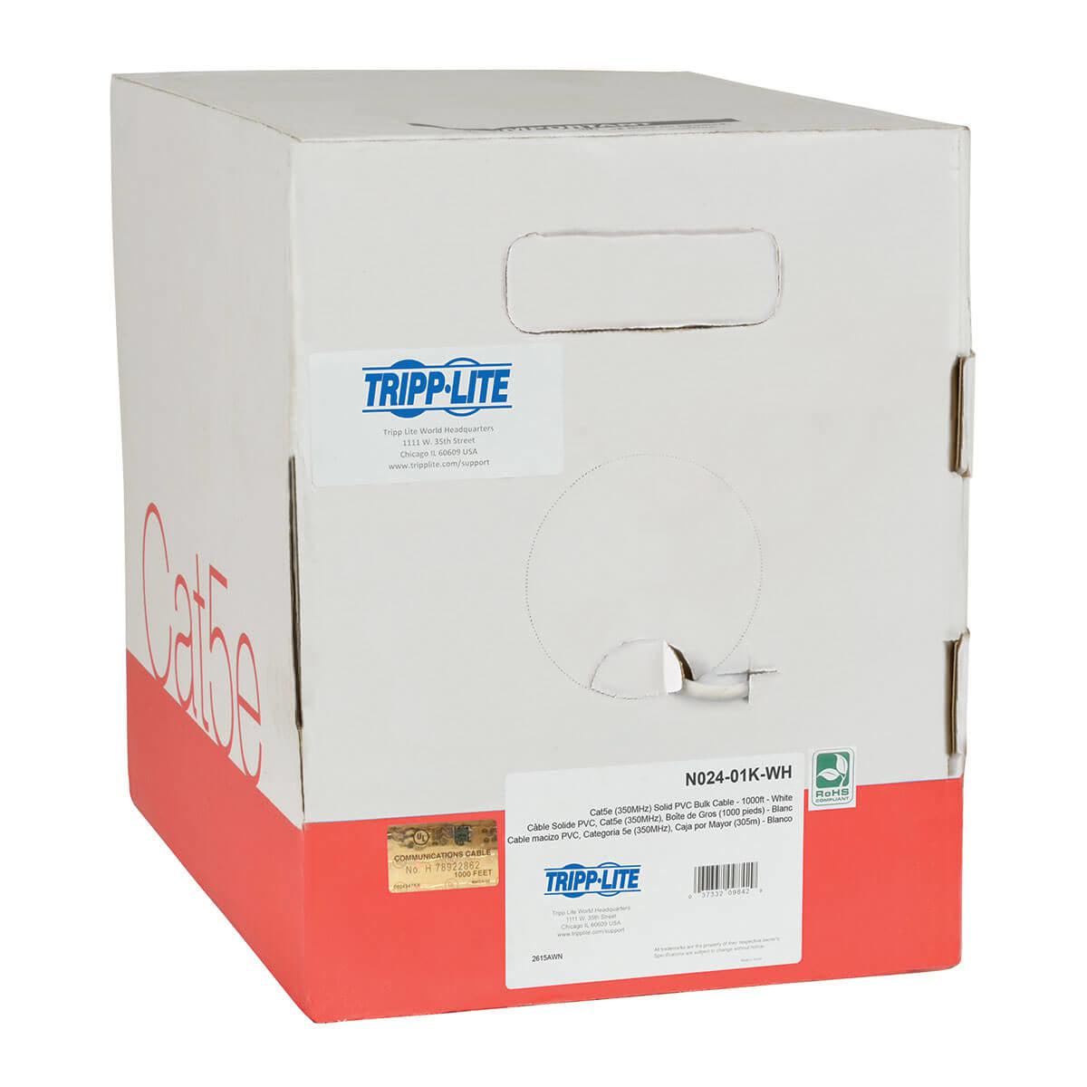 Tripp Lite N024-01K-Wh Cat5E 350 Mhz Solid Core Plenum-Rated (Utp) Pvc Bulk Ethernet Cable - White, 1000 Ft. (304.8 M)