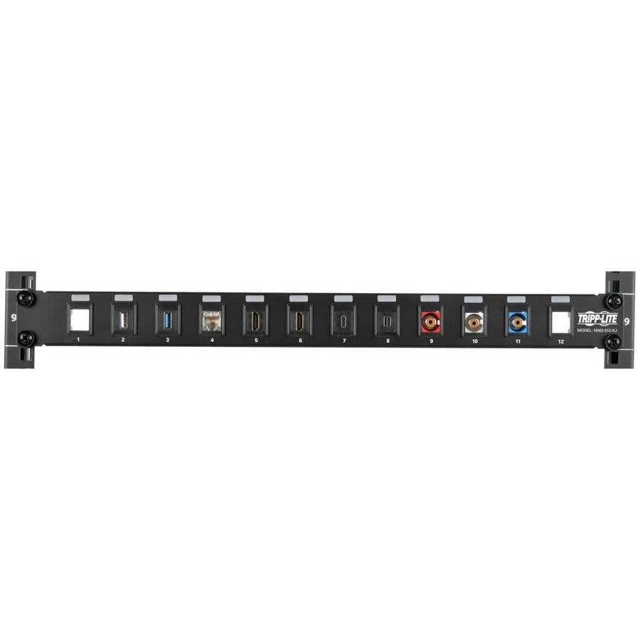 Tripp Lite N062-012-Kj 12-Port 1U Rack-Mount Unshielded Blank Keystone/Multimedia Patch Panel, Rj45 Ethernet, Usb, Hdmi, Cat5E/6