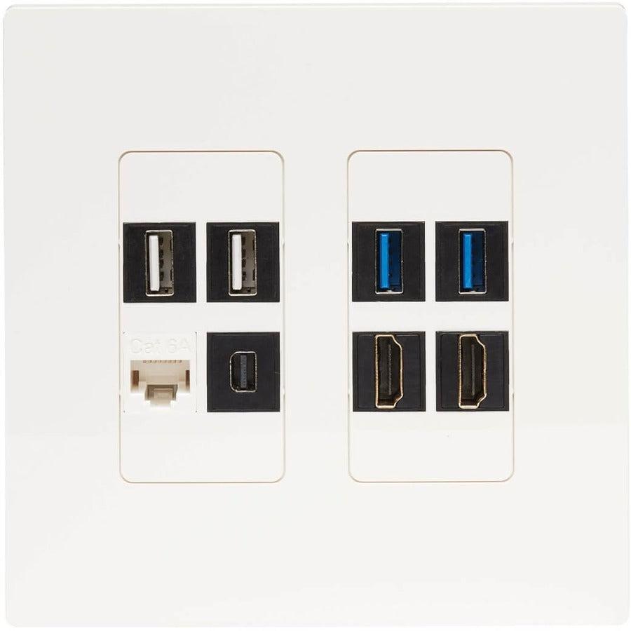Tripp Lite N080-208 8-Port Keystone Double-Gang Faceplate, White, Taa