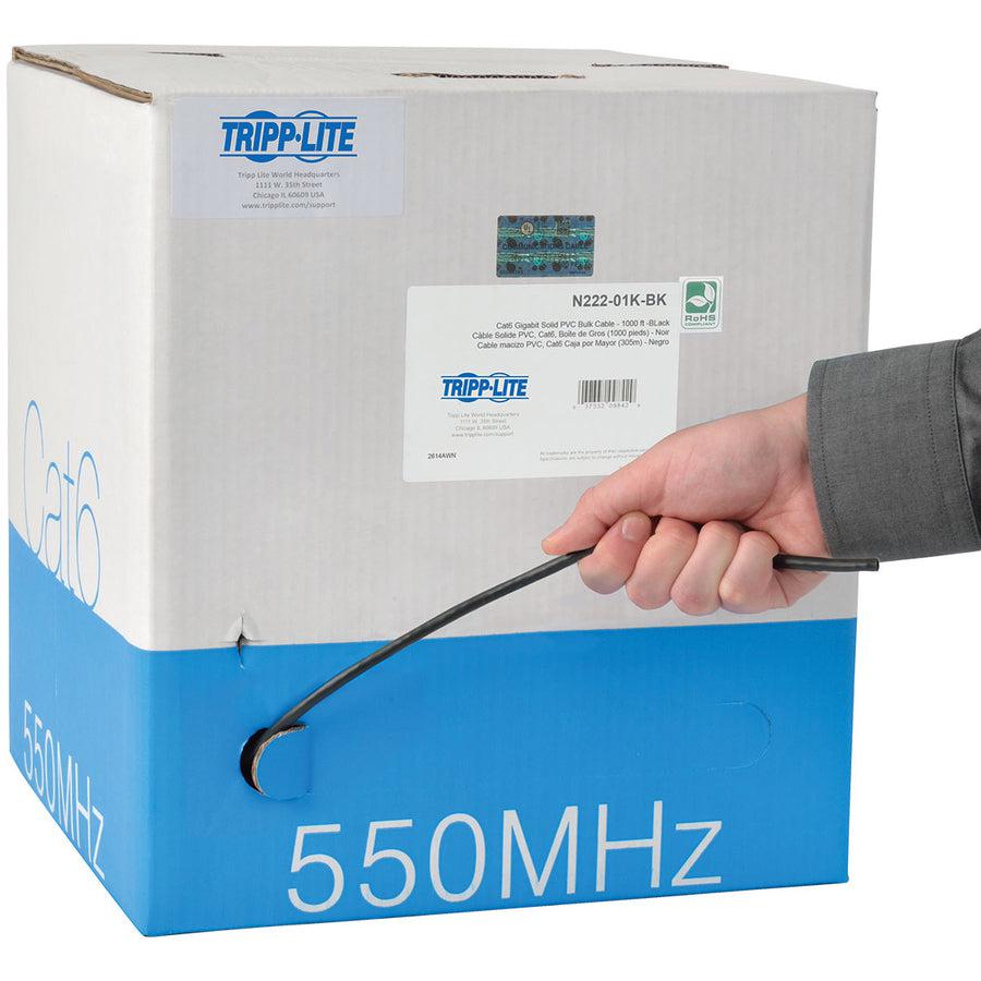 Tripp Lite N222-01K-Bk Cat6 Gigabit Solid Core Utp Pvc Bulk Ethernet Cable, Black, 1000 Ft. (304.8 M), Taa