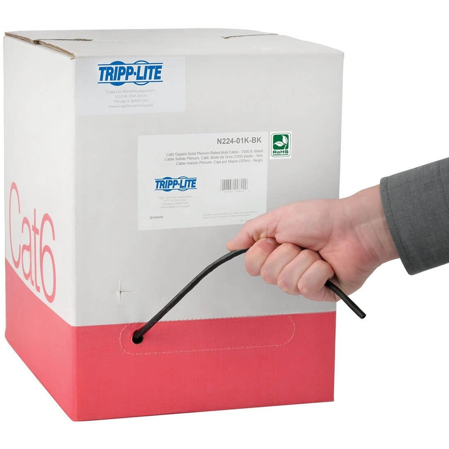 Tripp Lite N224-01K-Bk Cat6 Gigabit Solid Core Plenum-Rated Utp Cmp Pvc Bulk Ethernet Cable, Black, 1000 Ft. (304.8 M)