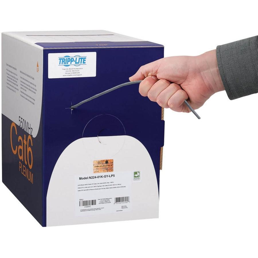 Tripp Lite N224-01K-Gy-Lp5 Cat6 Gigabit Solid Core Utp Bulk Ethernet Cable, Cmp-Lp 0.5A Plenum, 100W Poe/Poe++, Gray, 1000 Ft. (304.8 M)