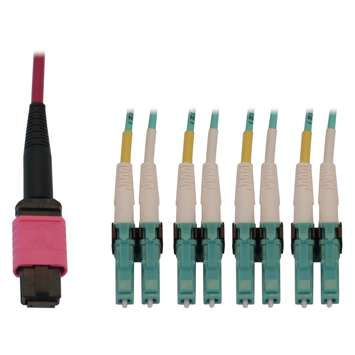 Tripp Lite N845X-03M-8L-Mg 40/100G Multimode 50/125 Om4 Fiber Optic Cable (12F Mtp/Mpo-Pc To 4X Duplex Lc/Pc F/M), Lszh, Magenta, 3 M (9.8 Ft.)
