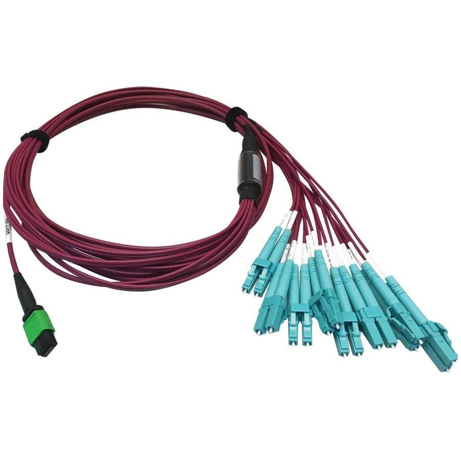Tripp Lite N846D-03M-16Emg 400G Multimode 50/125 Om4 Plenum Fiber Optic Breakout Cable, 16F Mtp/Mpo-Apc To (X4) Lc Duplex (F/M), Magenta, 3 M