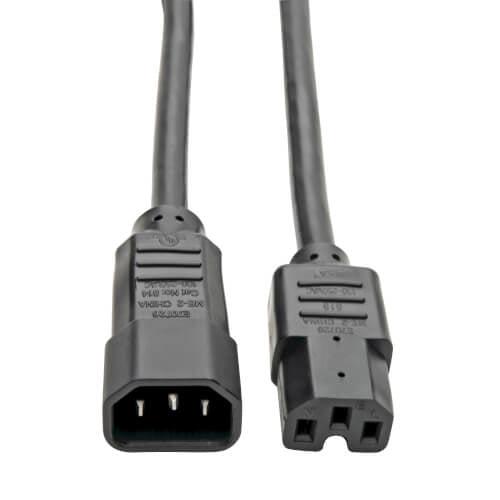 Tripp Lite P018-002 Power Cord C14 To C15 - Heavy-Duty, 15A, 250V, 14 Awg, 2 Ft. (0.61 M), Black