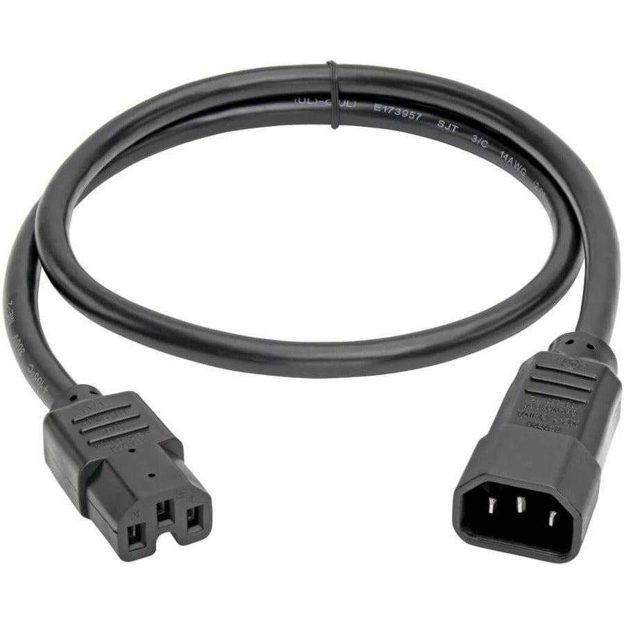 Tripp Lite P018-003 Power Cord C14 To C15 - Heavy-Duty, 15A, 250V, 14 Awg, 3 Ft. (0.91 M), Black