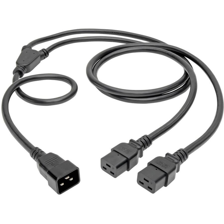 Tripp Lite P036-006-2C19 Power Extension Cord/Splitter, 2 X C19 To C20 Y Splitter - Heavy-Duty, 20A, 250V, 12 Awg, 6 Ft. (1.83 M), Black