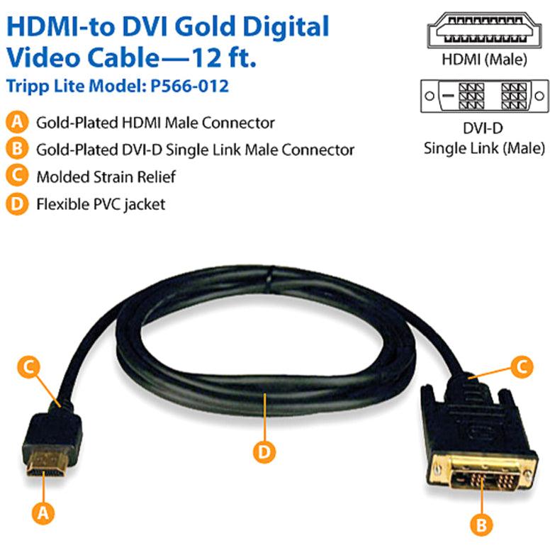 Tripp Lite P566-012 Hdmi To Dvi Adapter Cable (M/M), 12 Ft. (3.7 M)