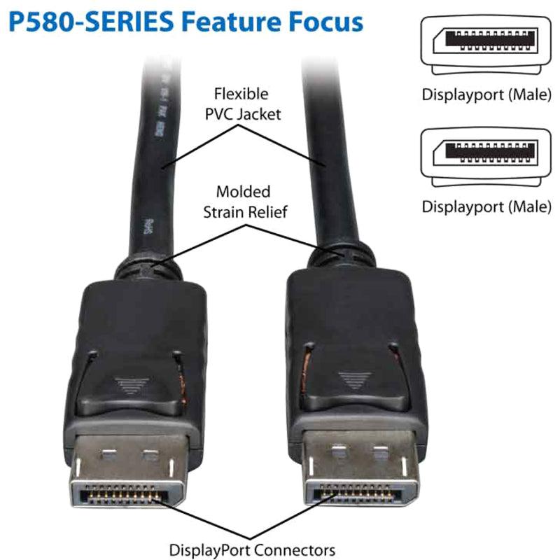 Tripp Lite P580-025 Displayport Cable With Latches, 4K @ 30 Hz, (M/M) 25 Ft. (7.62 M)