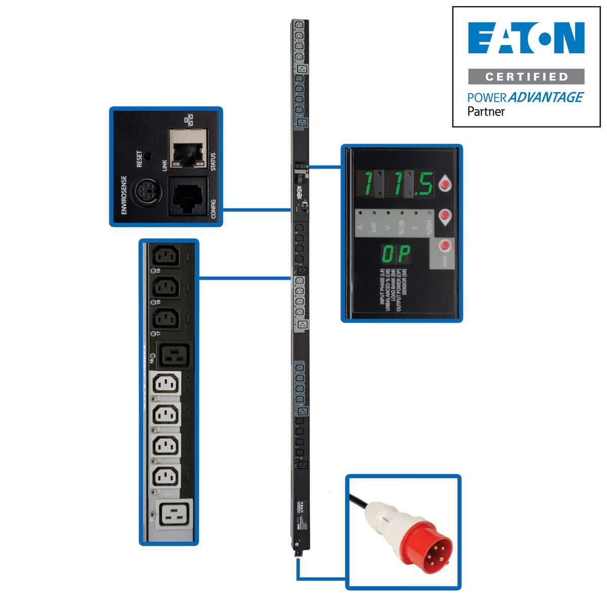 Tripp Lite Pdu3Xvs6G20 11.5Kw 3-Phase Switched Pdu, 208-240V Outlets (24 C13, 6 C19), Iec309 16/20A Red 360-415V Input, 0U, Taa