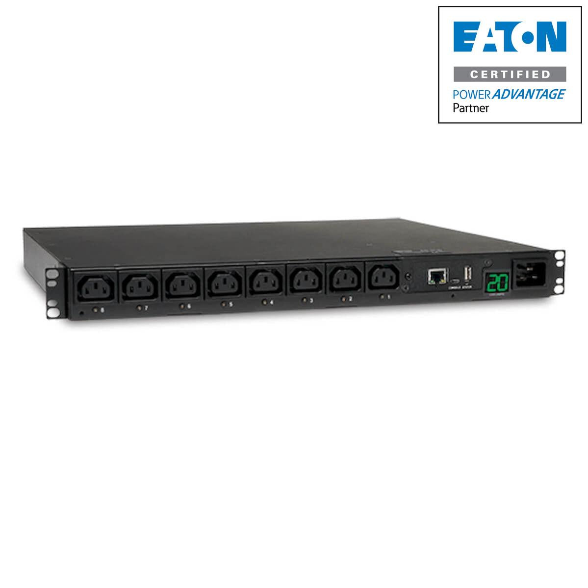 Tripp Lite Pdumh20Hvnet 3.7Kw Single-Phase 208/230V Switched Pdu - Lx Platform, 8 C13 Outlets, C20 Input With L6-20P Adapter, 2.4M Cord, 1U Rack-Mount, Taa