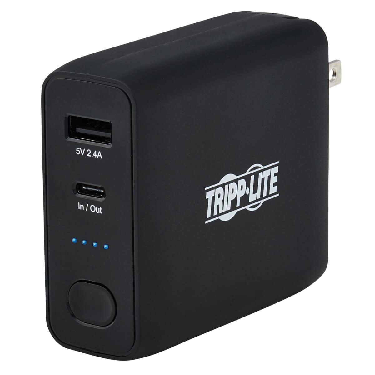 Tripp Lite Portable 5000Mah 2-Port Mobile Power Bank And Usb Battery Wall Charger Combo - Direct Plug, Black