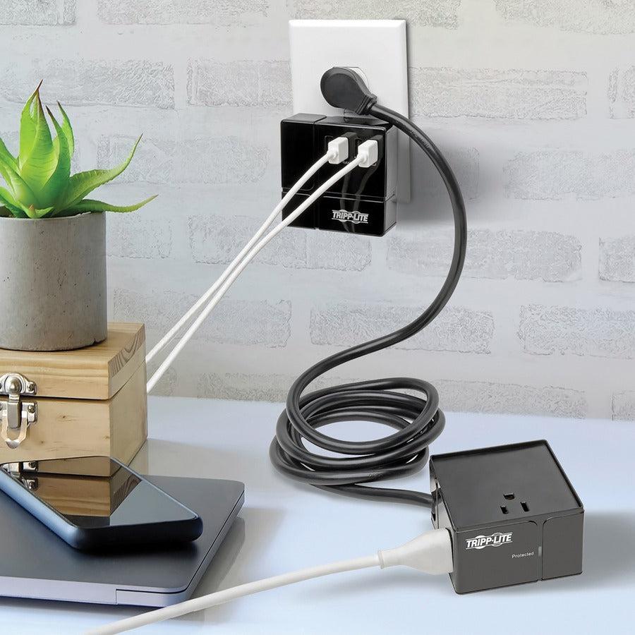 Tripp Lite Protect It! 3-Outlet Power Cube Surge Protector - 6 Usb-A Ports (7.2A Shared), 6 Ft. Cord, 540 Joules, Black