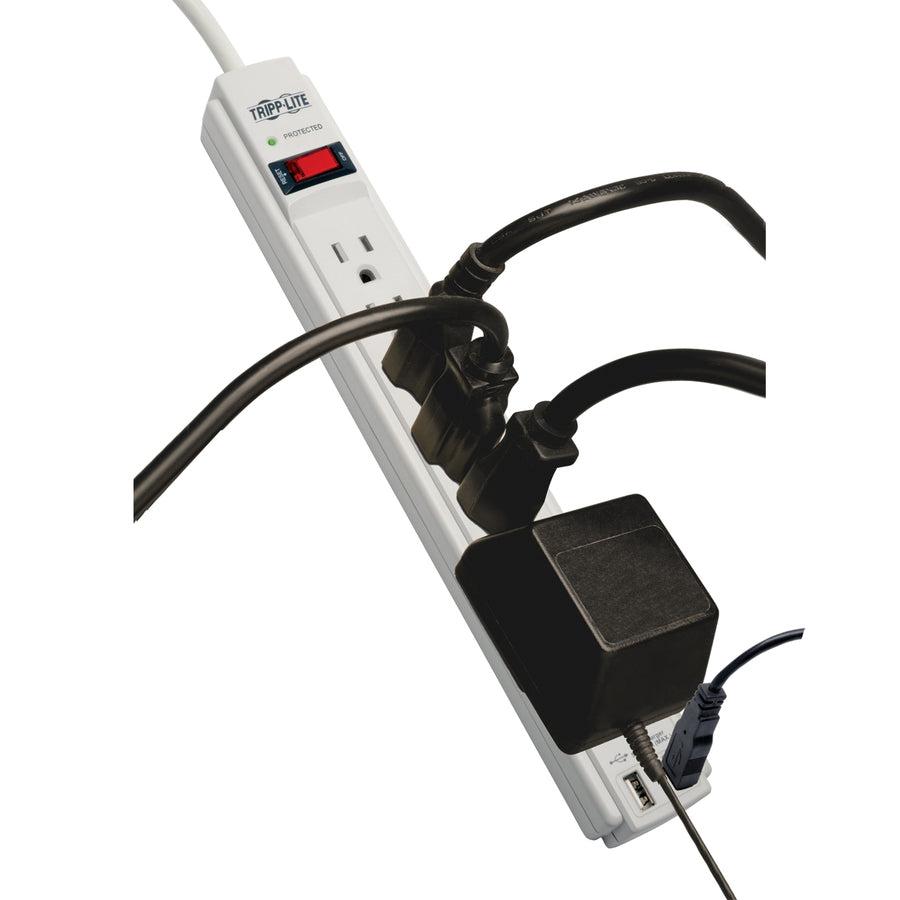 Tripp Lite Protect It! 6-Outlet Surge Protector, 6-Ft. Cord, 990 Joules, 2 X Usb Charging Ports (2.1A), Gray Housing