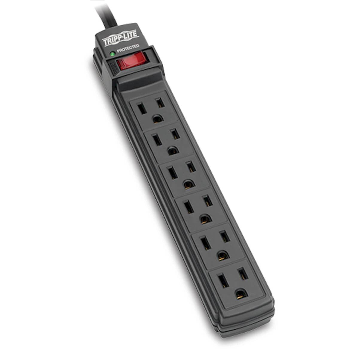 Tripp Lite Protect It! 6-Outlet Surge Protector, 6-Ft. Cord, 360 Joules, 1 Diagnostic Led, Black Housing