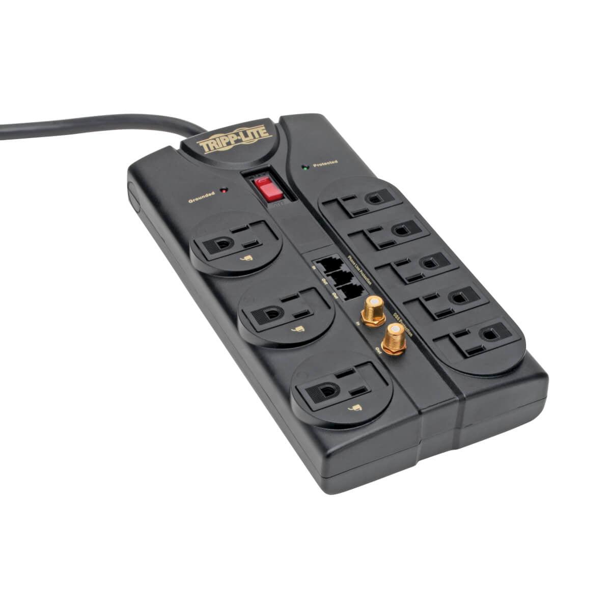 Tripp Lite Protect It! 8-Outlet Surge Protector, 8-Ft. Cord, 2160 Joules, Tel/Fax/Modem/Coax Protection, Rj11