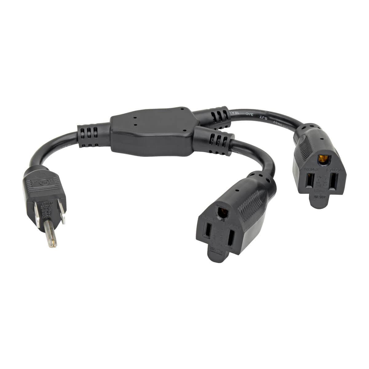 Tripp Lite Standard Power Extension Cord Y Splitter Cable, 10A, 18Awg (Nema 5-15P To 2X Nema 5-15R), 1-Ft.