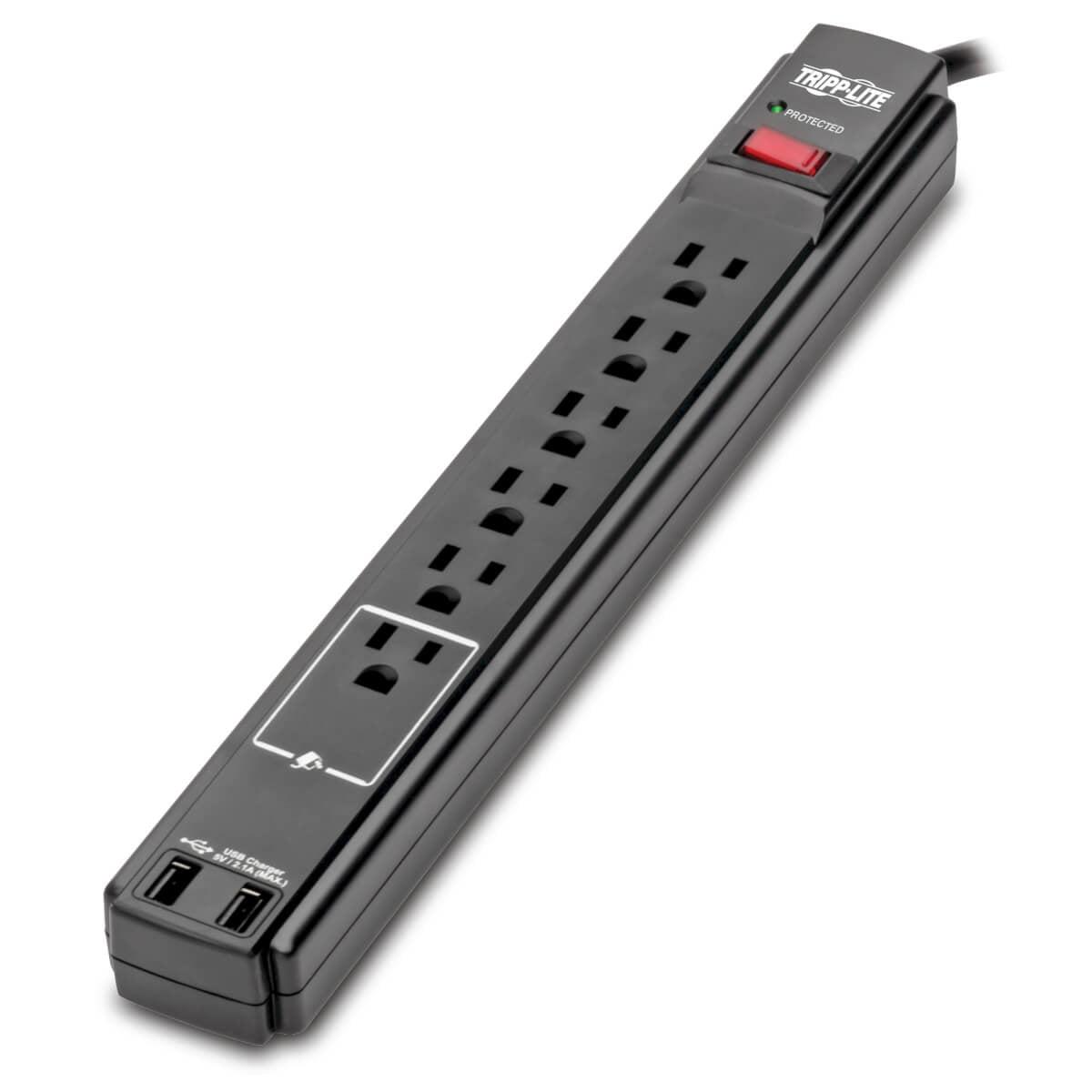 Tripp Lite Tlp606Usbb Surge Protector Black 6 Ac Outlet(S) 120 V 1.9 M