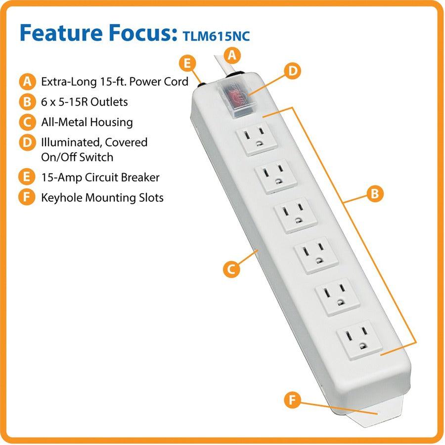 Tripp Lite Tlm615Nc Surge Protector Grey 6 Ac Outlet(S) 120 V 4.5 M