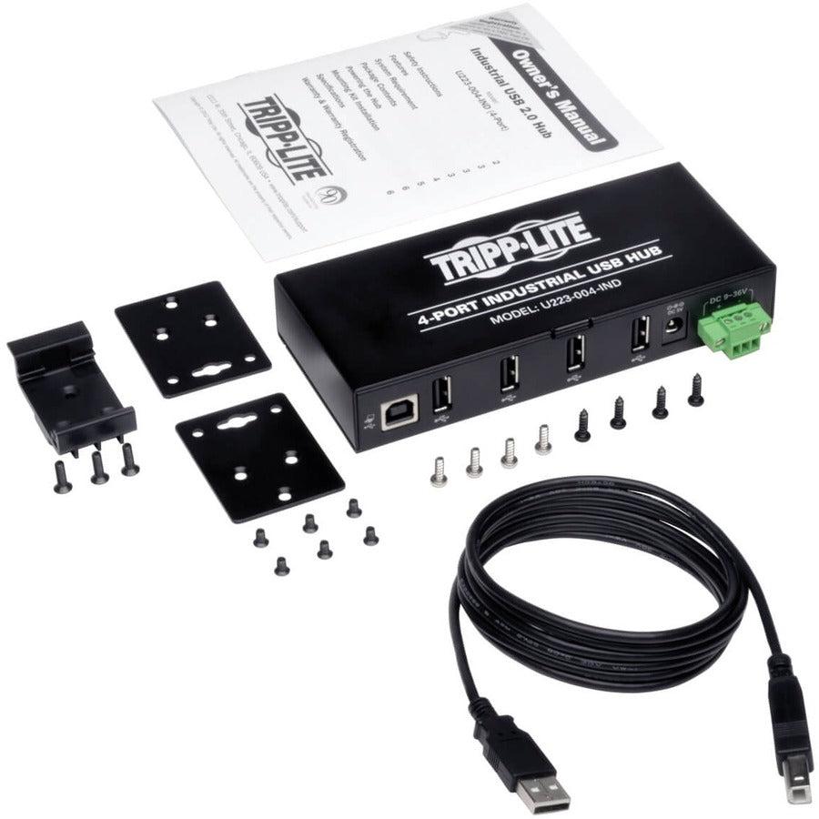 Tripp Lite U223-004-Ind 4-Port Industrial-Grade Usb 2.0 Hub - 15 Kv Esd Immunity, Metal Housing, Mountable