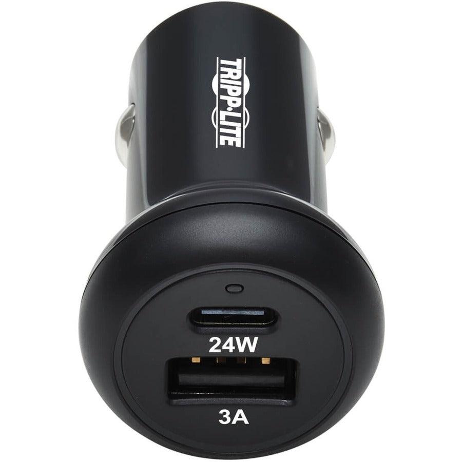 Tripp Lite U280-C02-24W-1B Dual-Port Usb Car Charger With 24W Charging - Usb-C (24W) Pd 3.0, Usb-A (24W) Qc 3.0, Black