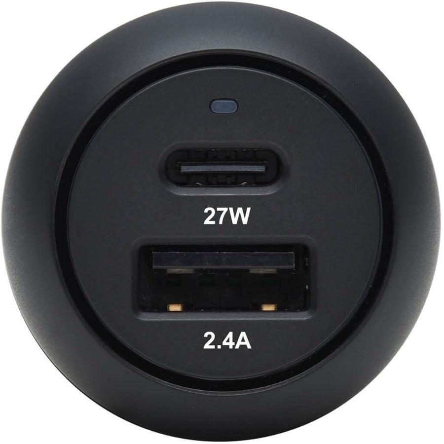 Tripp Lite U280-C02-39W-1B Dual-Port Usb Car Charger With 39W Charging - Usb-C (27W) Pd 3.0, Usb-A (12W), Black