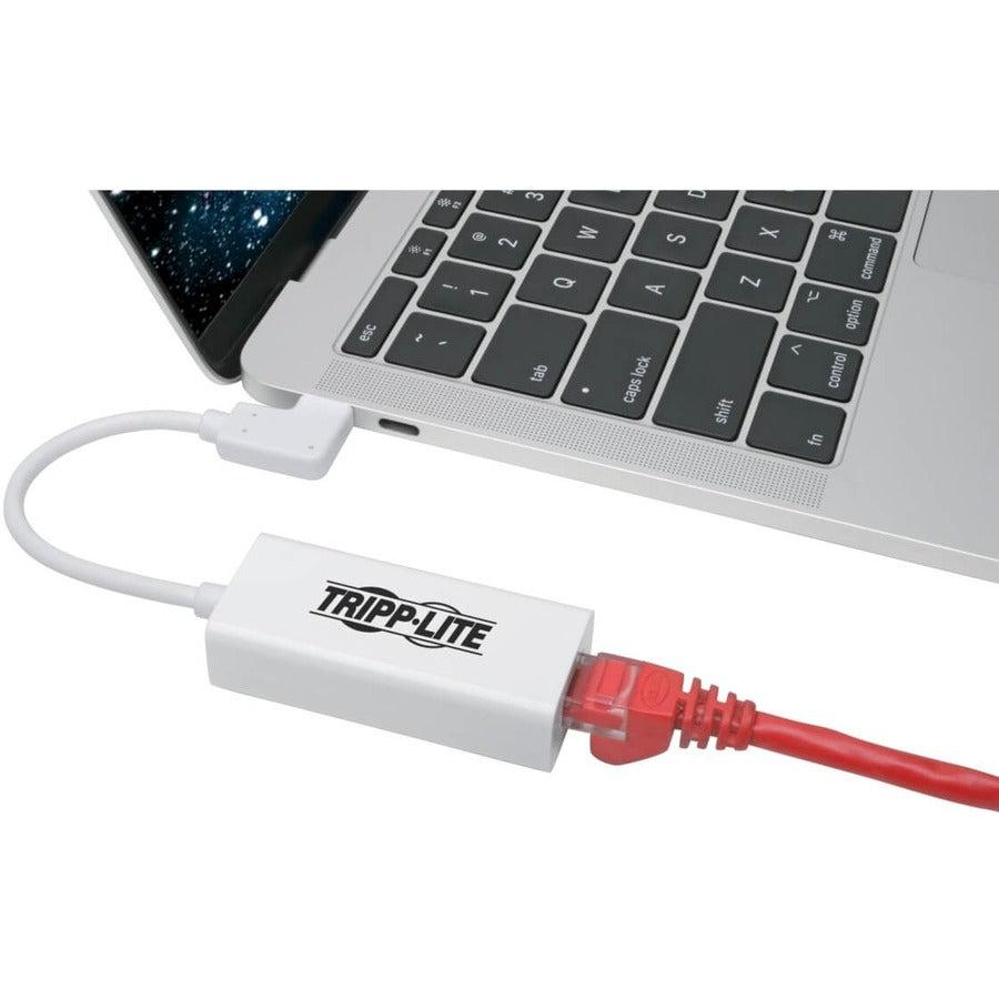 Tripp Lite U436-06N-Gbw-Ra Usb-C To Gigabit Network Adapter With Right Angle Usb-C, Thunderbolt 3 Compatibility - White