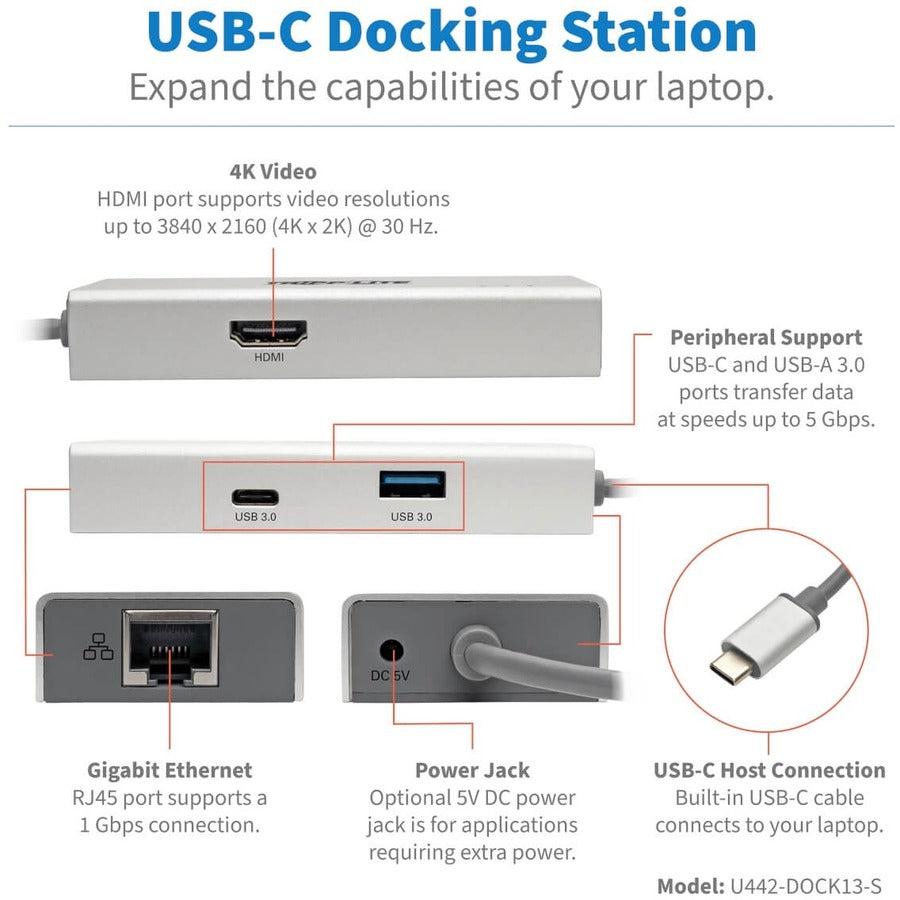 Tripp Lite U442-Dock13-S Usb-C Dock - 4K Hdmi, Usb 3.2 Gen 1, Usb-A/Usb-C Hub, Gbe