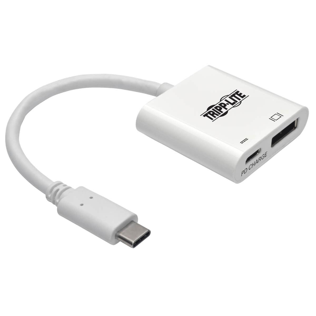Tripp Lite U444-06N-Dp8Wc Usb-C To Displayport Active Adapter Cable With Equalizer (M/F), Uhd 8K, Hdr, 60W Pd Charging, White, 6 In. (15.2 Cm)