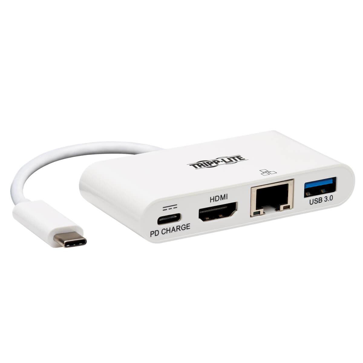 Tripp Lite U444-06N-H4Gu-C Usb-C Multiport Adapter - 4K Hdmi, Usb-A Port, Gbe, 60W Pd Charging, Hdcp, White