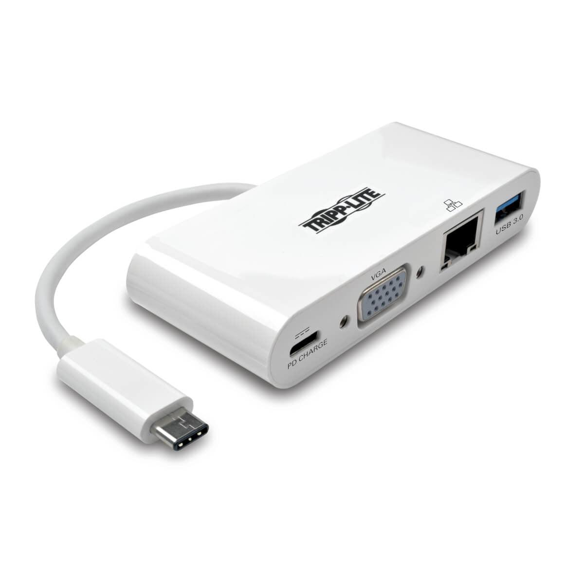Tripp Lite U444-06N-Vgu-C Usb-C Multiport Adapter, Vga, Usb-A Port, Gbe And Pd Charging, White
