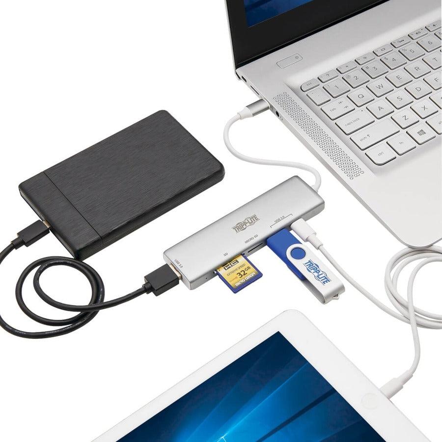 Tripp Lite U460-002-2Am-C1 Usb-C Multiport Adapter, 2X Usb-A And 1X Usb-C Ports, Card Reader, Usb 3.0, Silver