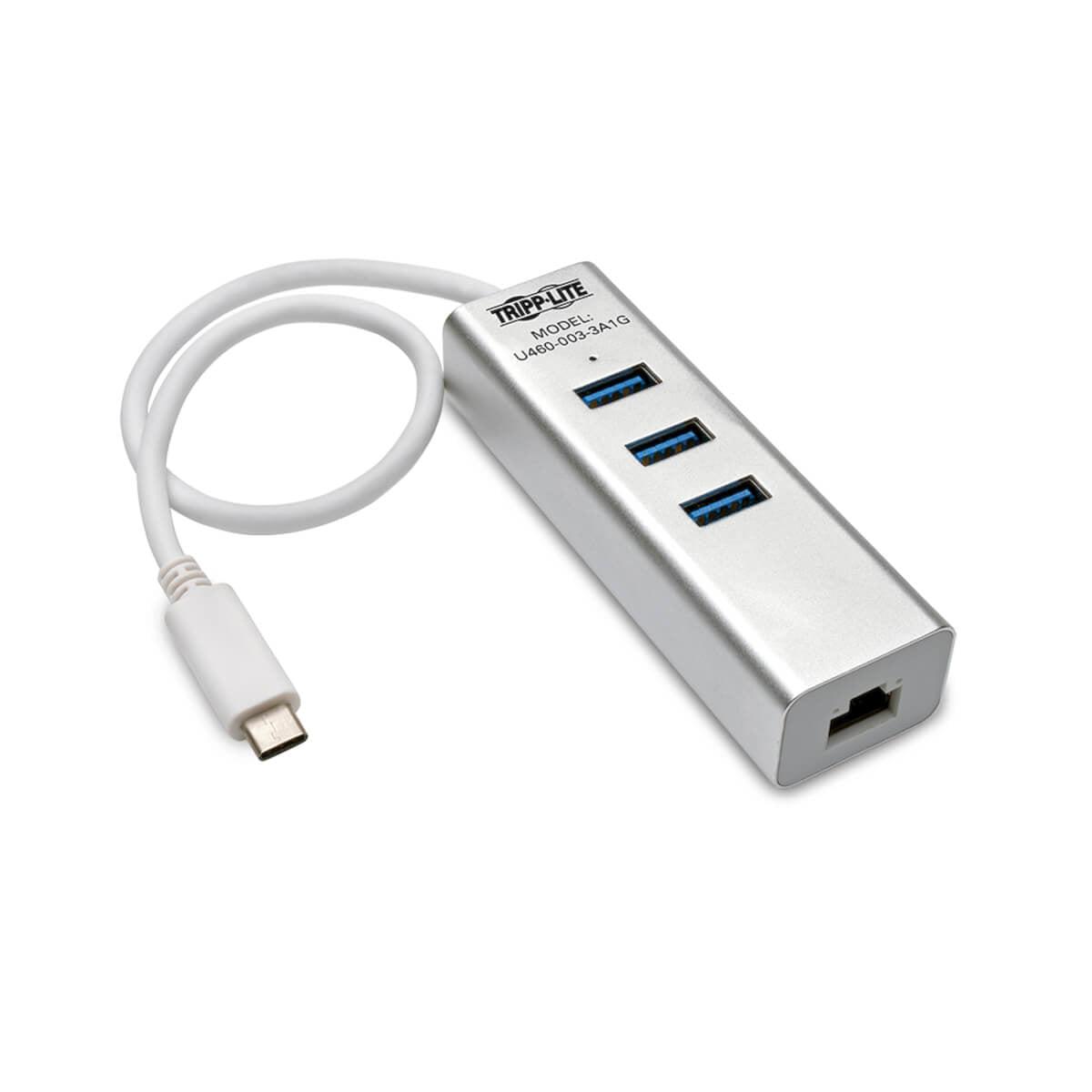 Tripp Lite U460-003-3A1G 3-Port Usb-C Hub With Lan Port, Usb-C To 3X Usb-A Ports And Gbe, Usb 3.0, White