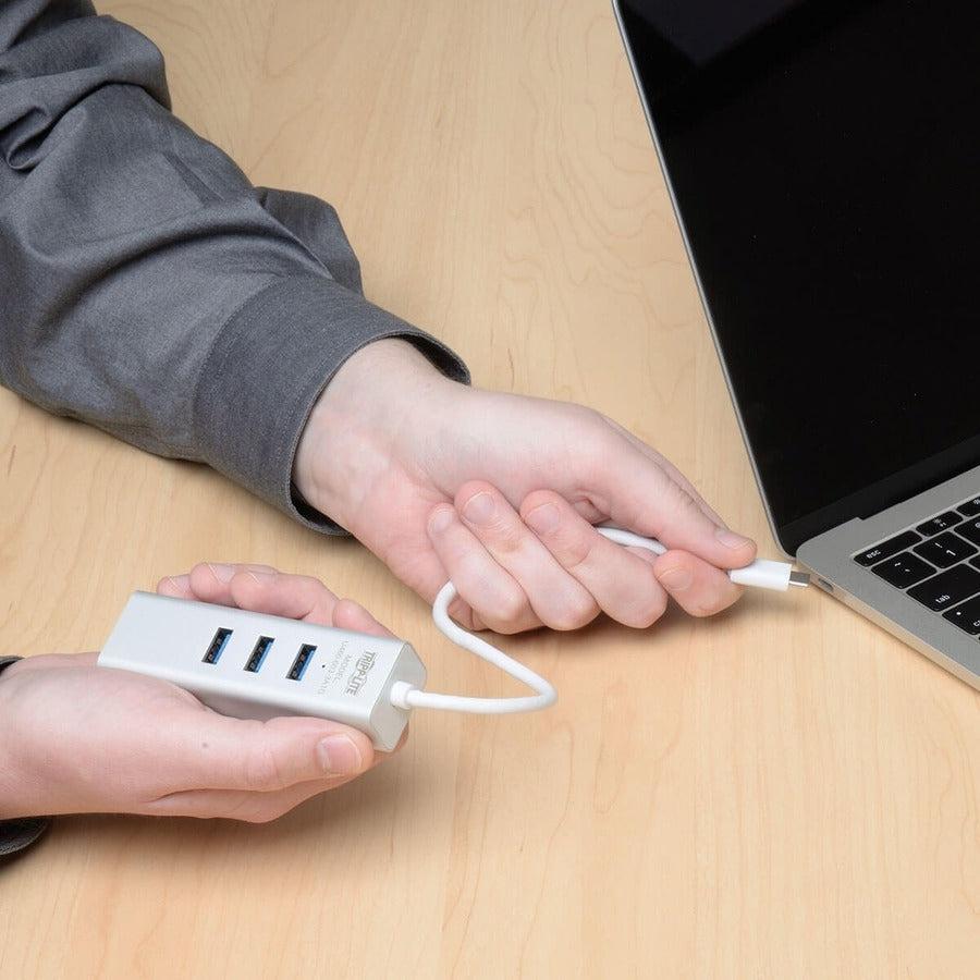 Tripp Lite U460-003-3A1G 3-Port Usb-C Hub With Lan Port, Usb-C To 3X Usb-A Ports And Gbe, Usb 3.0, White