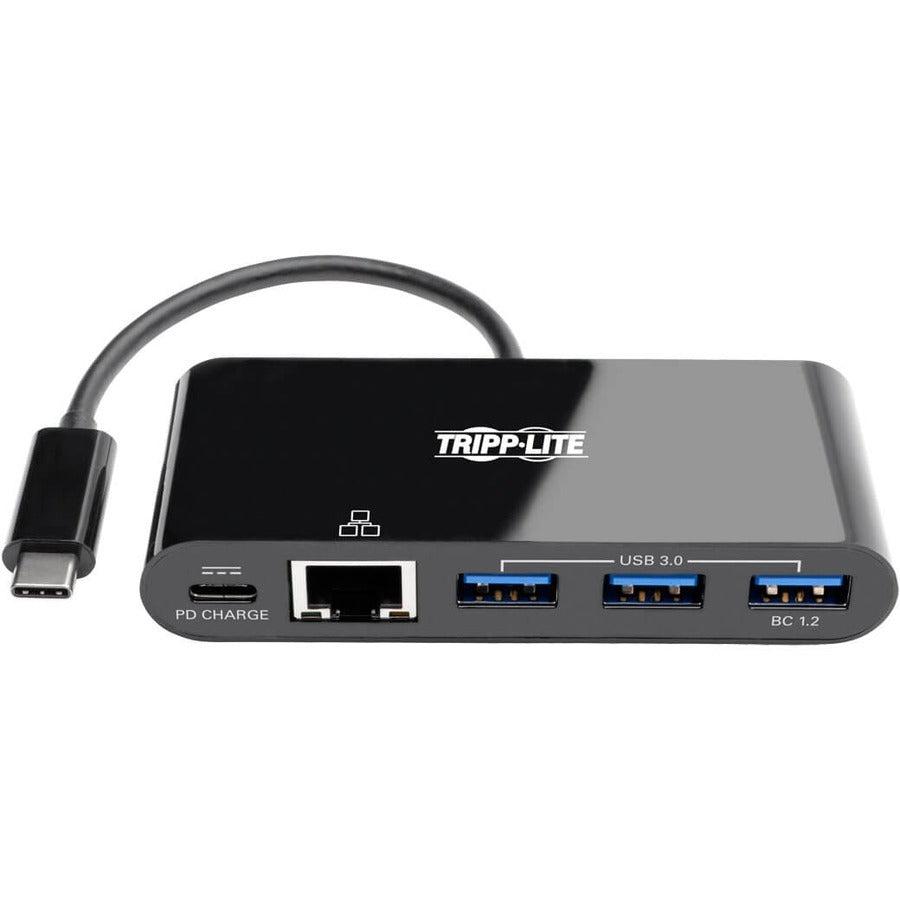 Tripp Lite U460-003-3Agb-C 3-Port Usb-C Hub With Lan Port And Power Delivery, Usb-C To 3X Usb-A, Gbe, 60W Pd Charging, Usb 3.0, Black