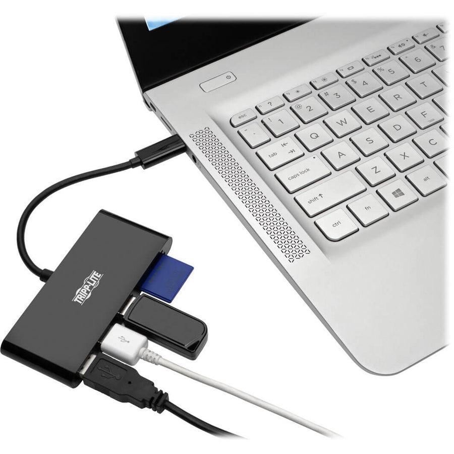 Tripp Lite U460-003-3Amb 3-Port Usb-C Hub With Card Reader, Usb-C To 3X Usb-A Ports And Sd Reader, Usb 3.0, Black