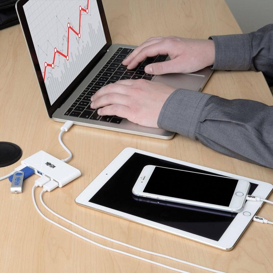 Tripp Lite U460-004-4A-C 4-Port Usb-C Hub With Power Delivery, Usb-C To 4X Usb-A Ports, Usb 3.0, White