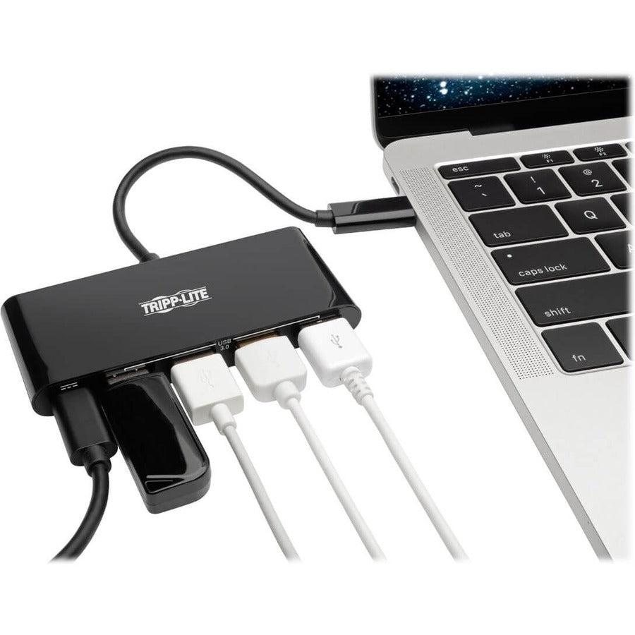 Tripp Lite U460-004-4Ab-C 4-Port Usb-C Hub With Power Delivery, Usb-C To 4X Usb-A Ports, Usb 3.0, Black